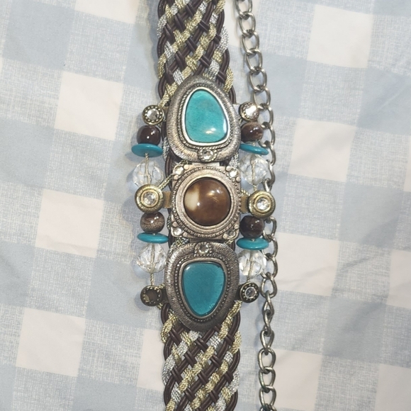 Braided, Chain Bohemian Belt, Beaded AndTurquoise Feature Accents - Picture 4 of 5